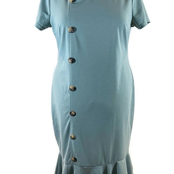 Shein Curve Sage Green Ruffled Dress - Picture 2 of 9